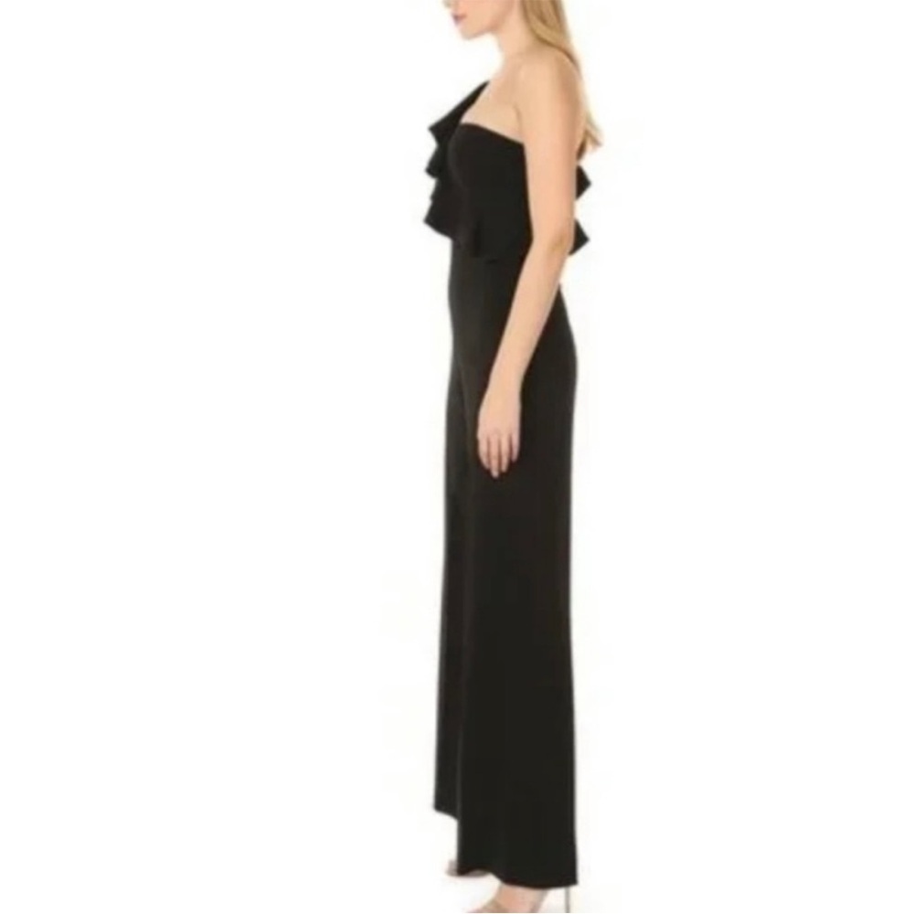 JAYGODFREY Hamilton One Shoulder Ruffle Black Wide Leg Classic‎ Jumpsuit Size 4 - Picture 3 of 16